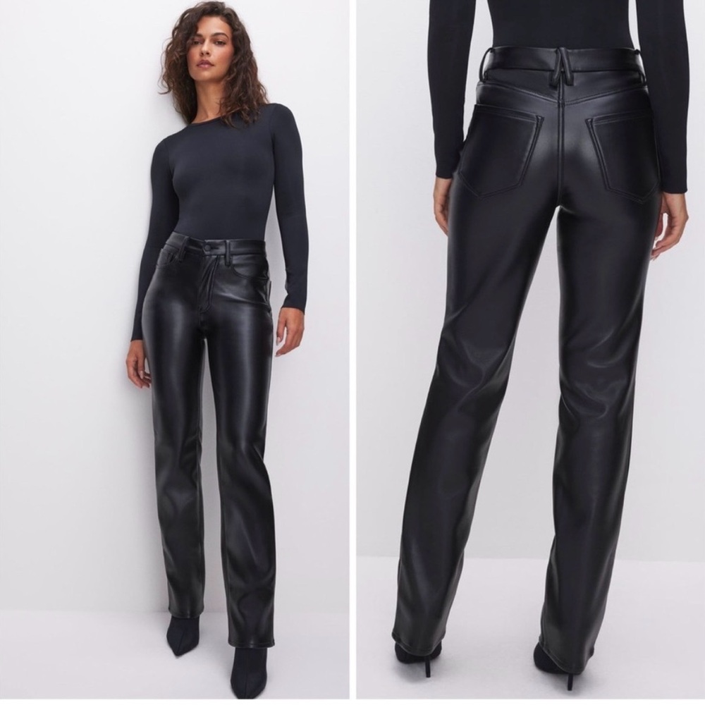 Good American Black Faux Leather Icon Pants, size 26